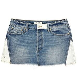 We The Free People Micro Mini Jean Skirt 30" Patchwork Denim DISTRESSED Thrashed
